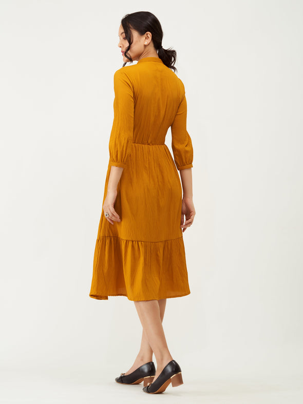 Tie-Up Neck Crepe Fit  Flare Dress