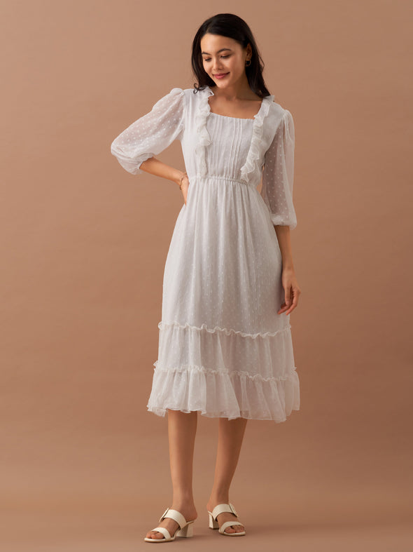 Chiffon Dobby Fit & Flare Dress For Women