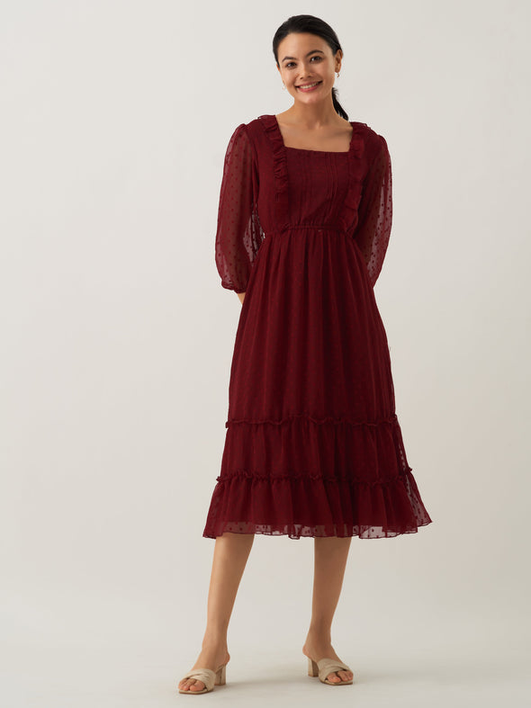 Chiffon Dobby Fit & Flare Dress For Women