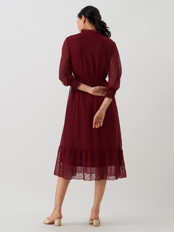 Women Chiffon Dobby Fit & Flare Dress