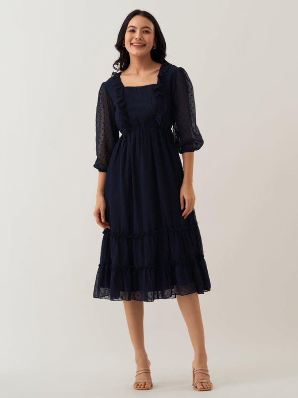 Chiffon Dobby Fit & Flare Dress For Women