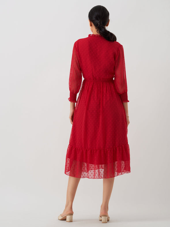 Women Chiffon Dobby Fit & Flare Dress