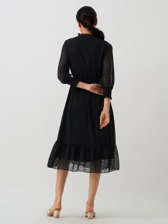 Women Chiffon Dobby Fit & Flare Dress