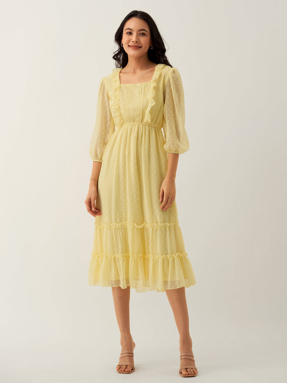 Chiffon Dobby Fit & Flare Dress For Women