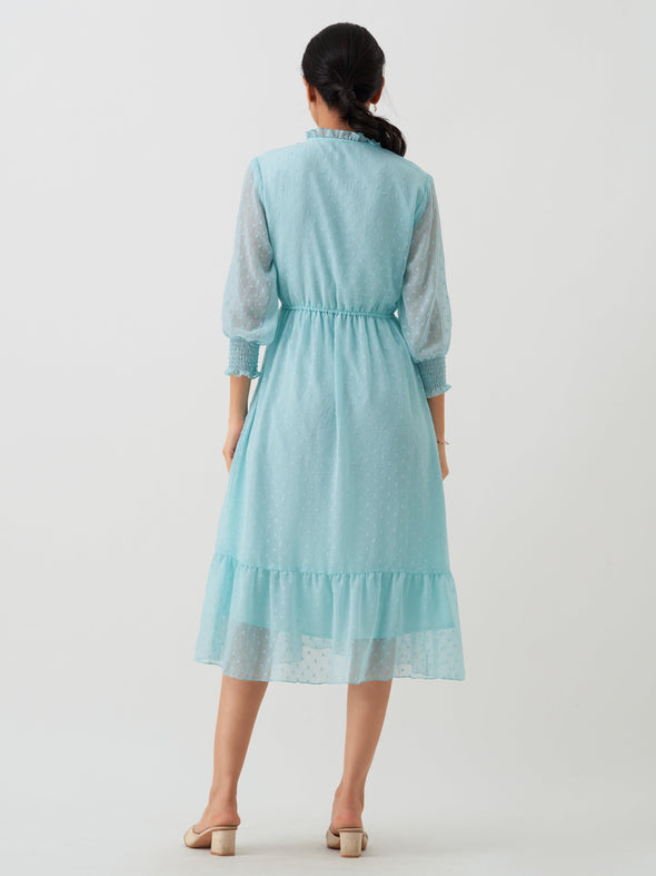 Women Chiffon Dobby Fit & Flare Dress