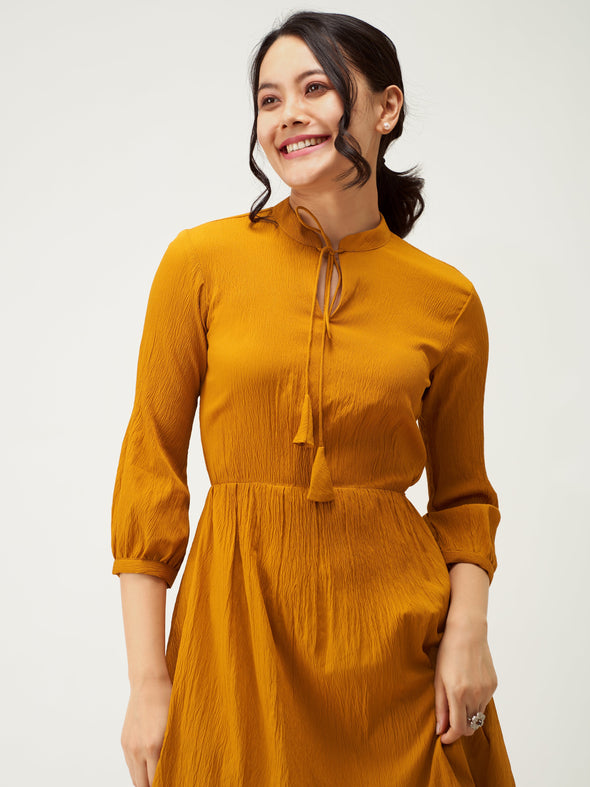 Tie-Up Neck Crepe Fit  Flare Dress