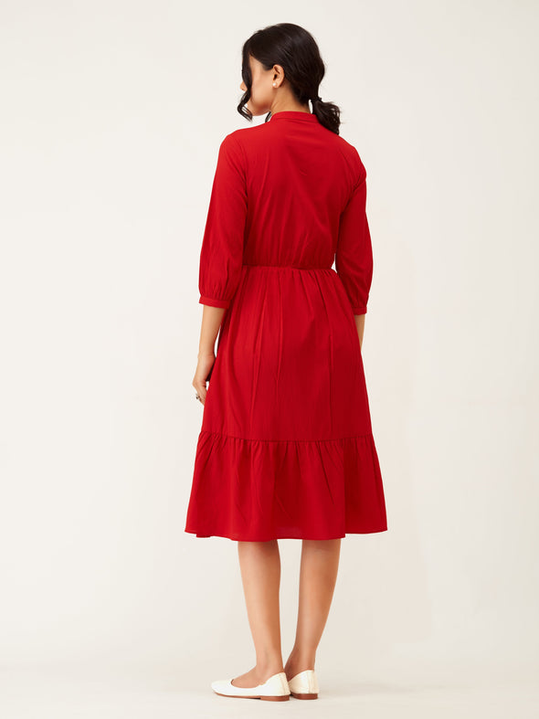 Tie-Up Neck Crepe Fit  Flare Dress