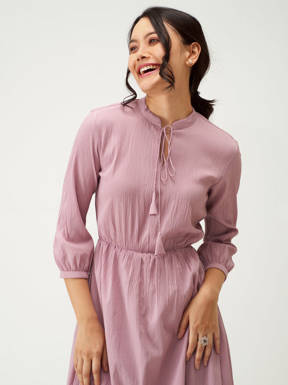Tie-Up Neck Crepe Fit  Flare Dress