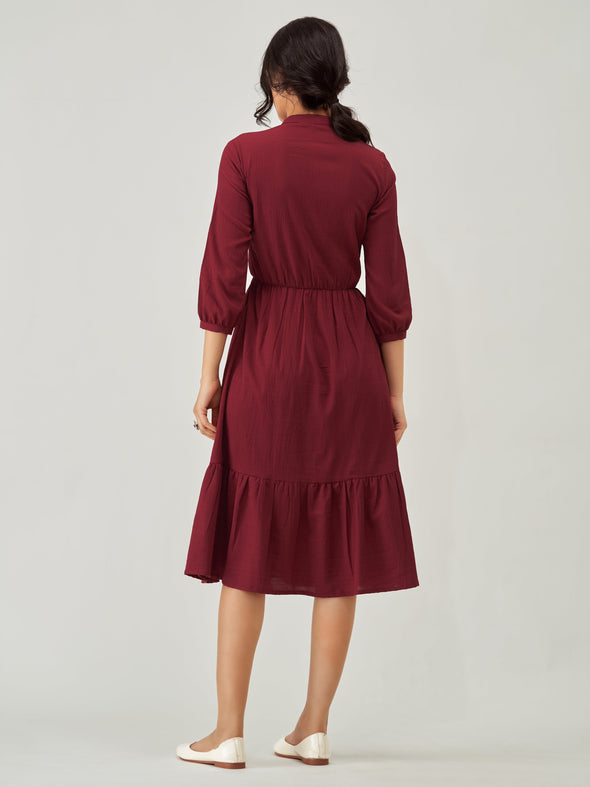 Tie-Up Neck Crepe Fit  Flare Dress