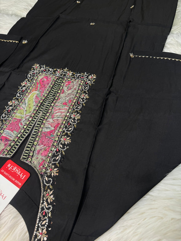 Black embroidered kurta set with dupatta