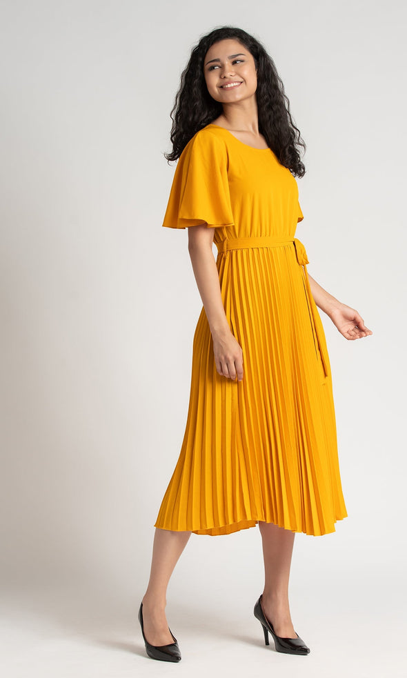 Round Neck Below Knee Western Dress