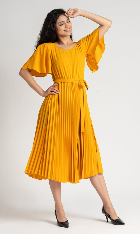 Round Neck Below Knee Western Dress