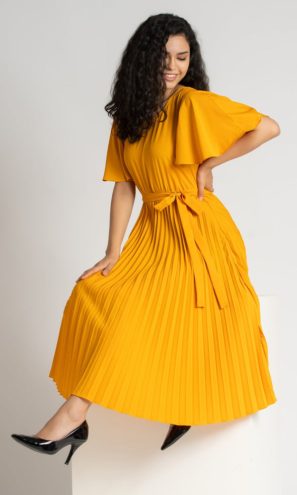 Round Neck Below Knee Western Dress