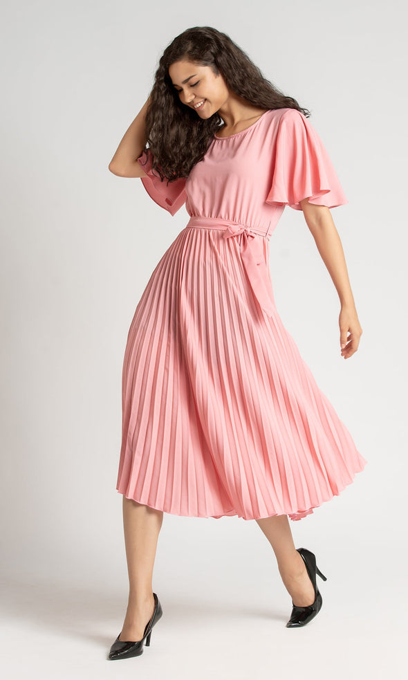 Round Neck Below Knee Western Dress