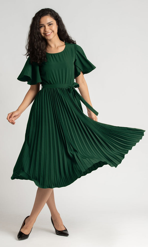 Round Neck Below Knee Western Dress