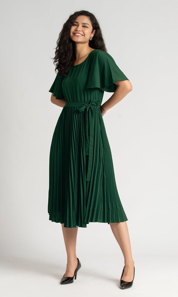 Round Neck Below Knee Western Dress
