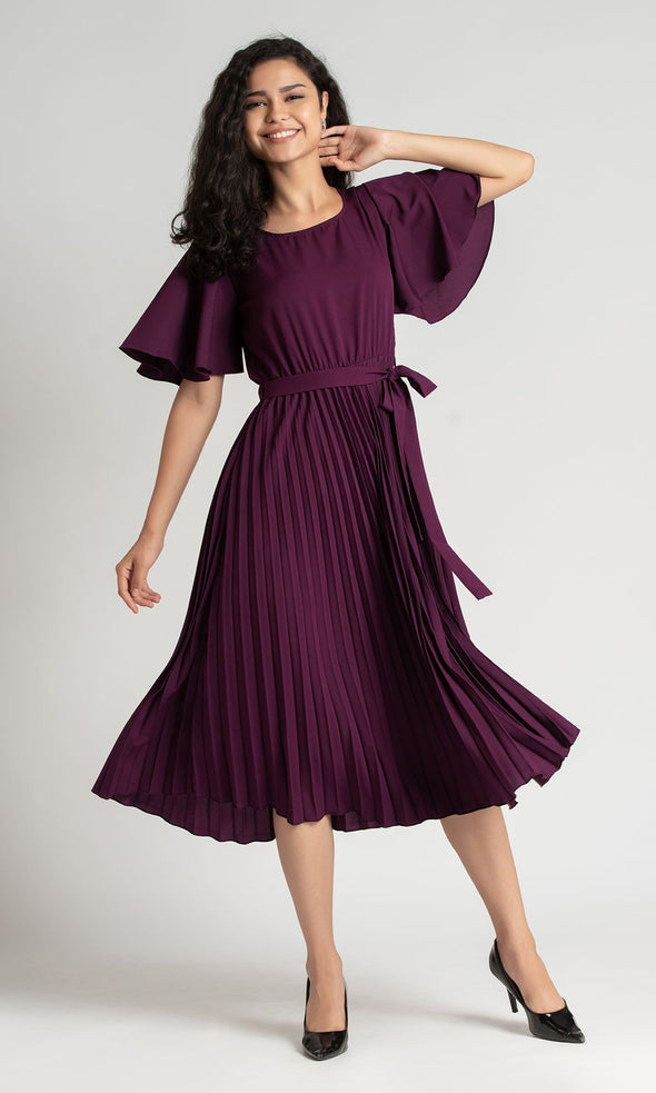 Round Neck Below Knee Western Dress