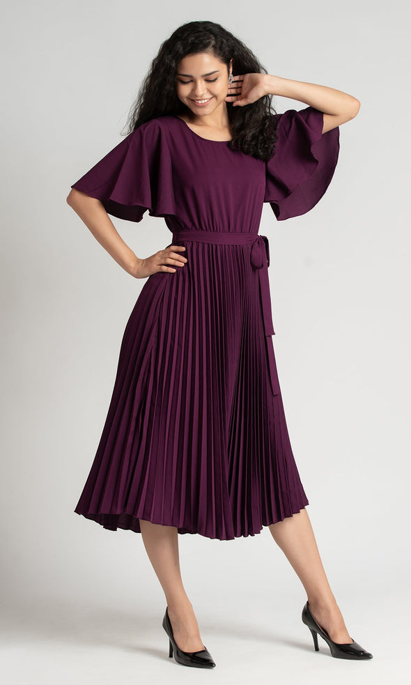 Round Neck Below Knee Western Dress