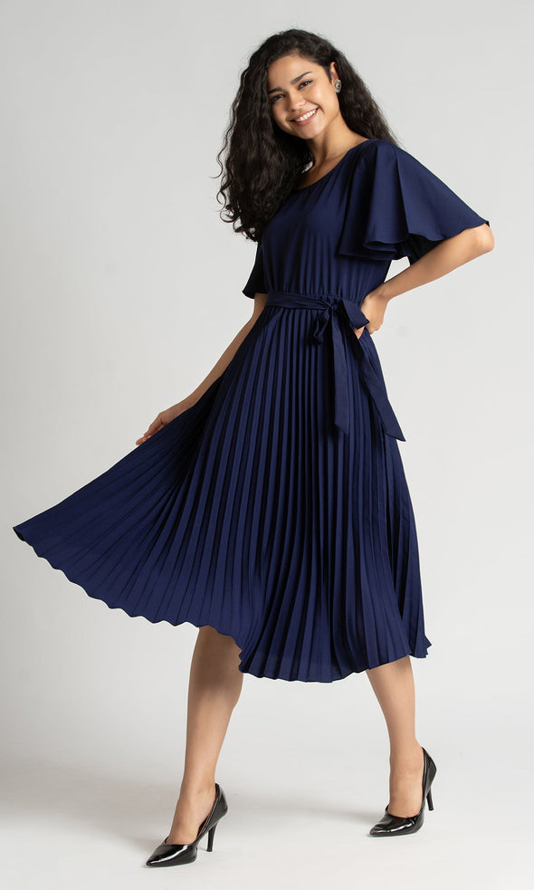 Round Neck Below Knee Western Dress