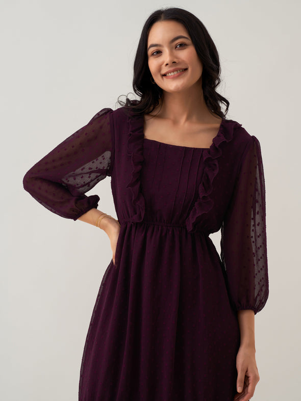Chiffon Dobby Fit & Flare Dress For Women