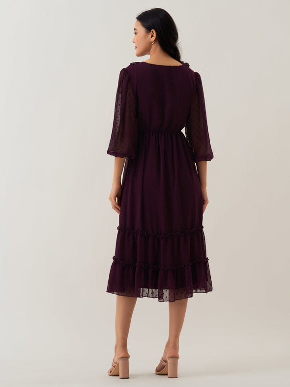 Chiffon Dobby Fit & Flare Dress For Women