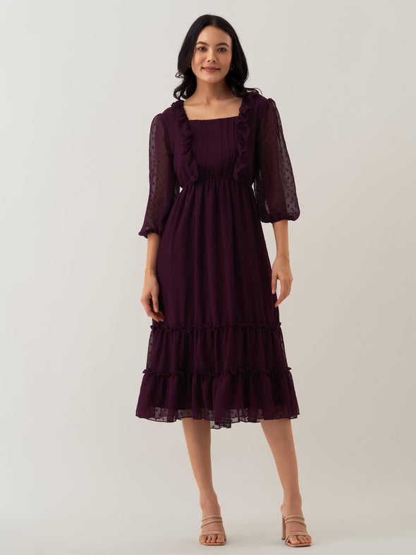 Chiffon Dobby Fit & Flare Dress For Women