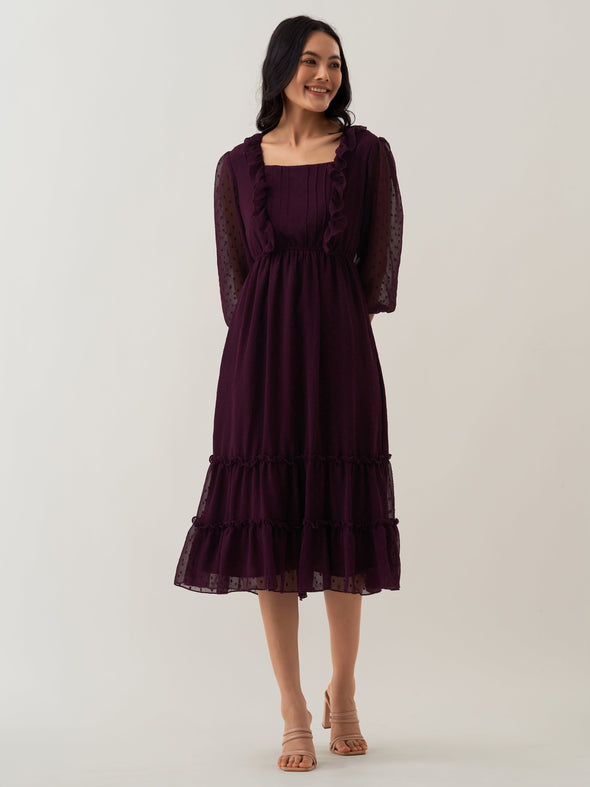 Chiffon Dobby Fit & Flare Dress For Women