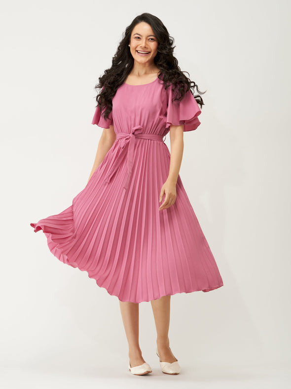 Round Neck Below Knee Western Dress
