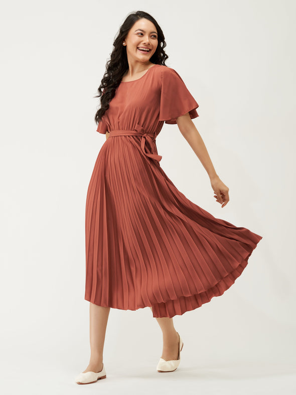 Round Neck Below Knee Western Dress