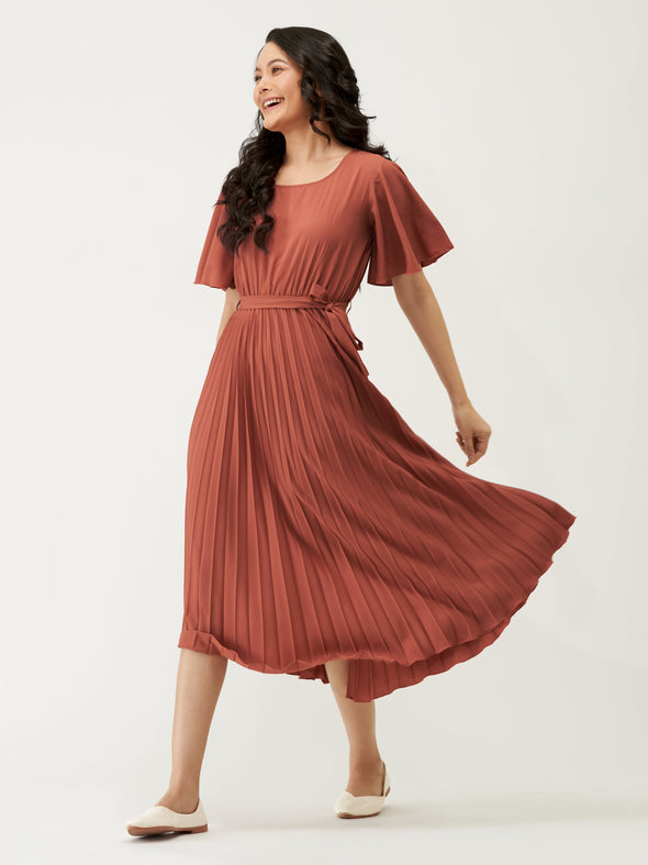 Round Neck Below Knee Western Dress