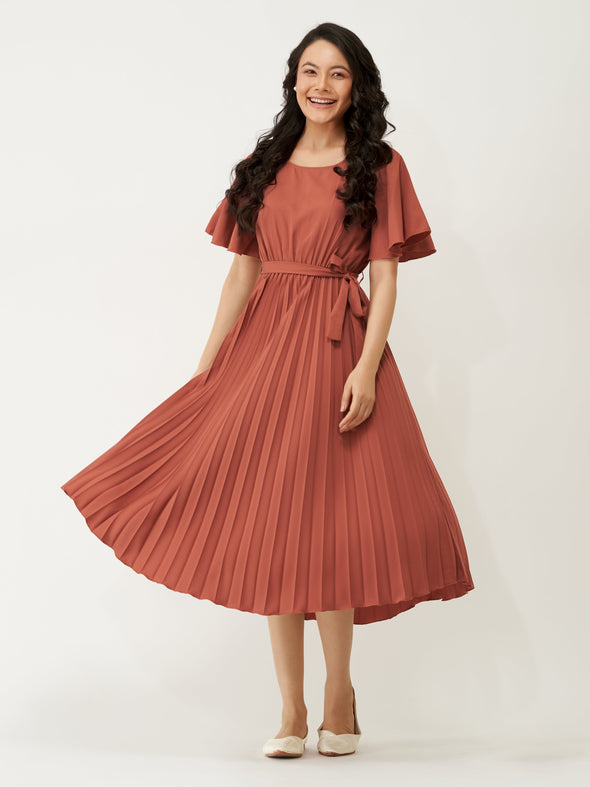 Round Neck Below Knee Western Dress