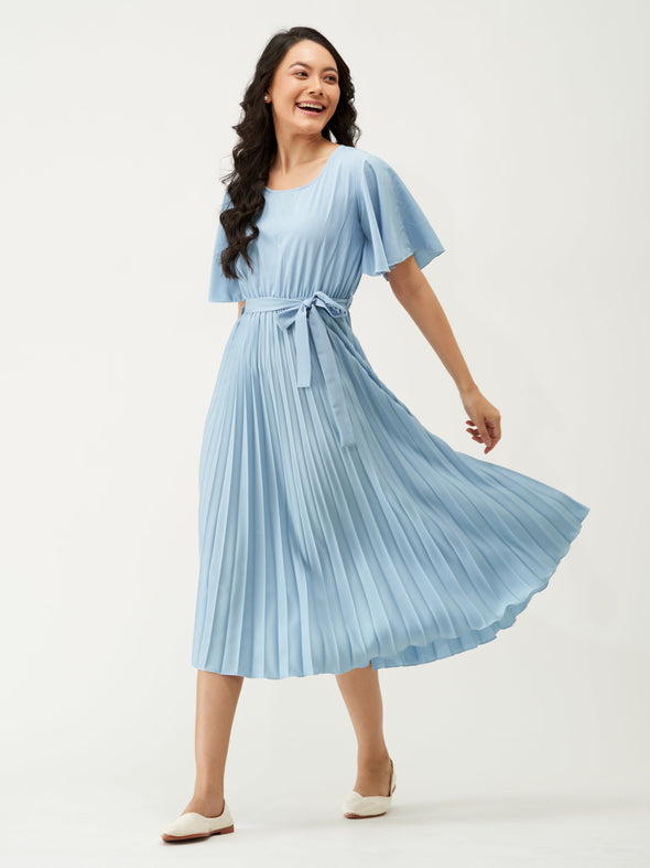 Round Neck Below Knee Western Dress