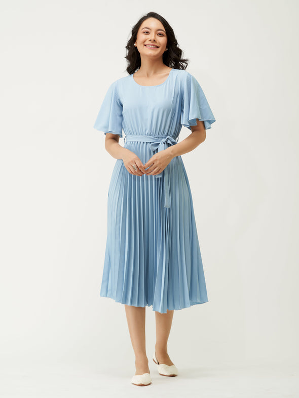 Round Neck Below Knee Western Dress