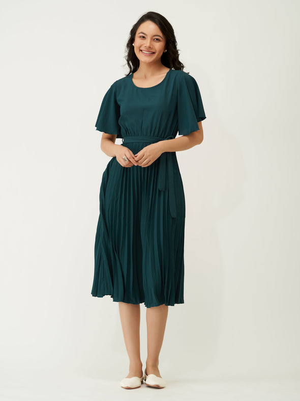 Round Neck Below Knee Western Dress