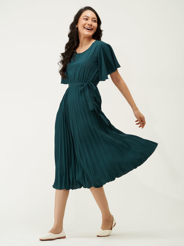 Round Neck Below Knee Western Dress