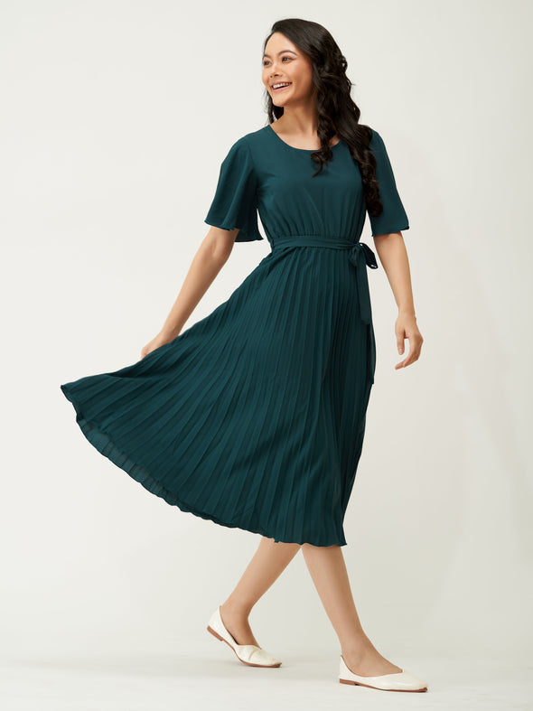 Round Neck Below Knee Western Dress