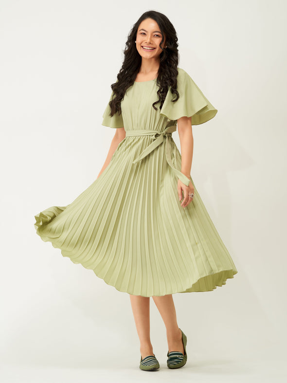 Round Neck Below Knee Western Dress