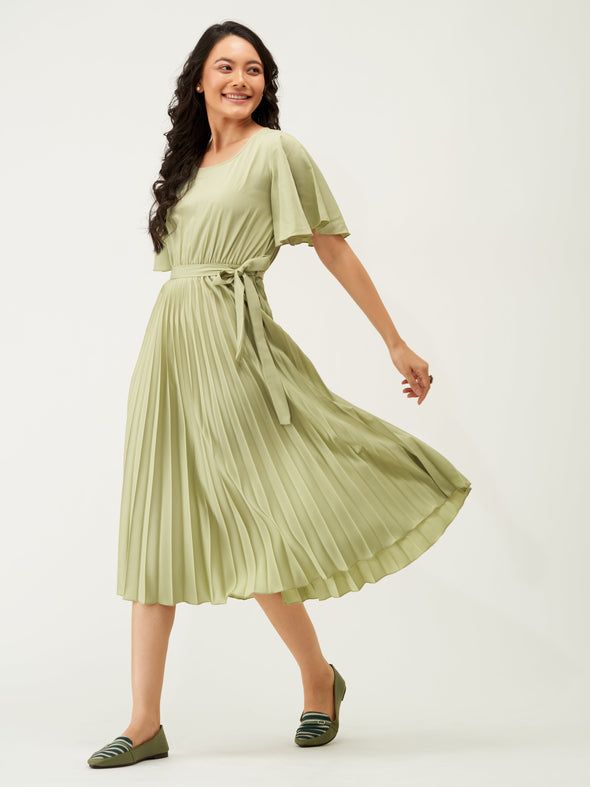 Round Neck Below Knee Western Dress