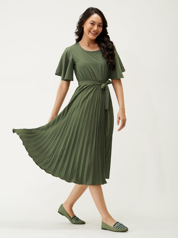 Round Neck Below Knee Western Dress