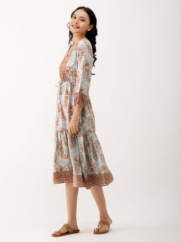 Ethnic Motifs Printed Tiered Gather Detailed Fit  Flare Dress