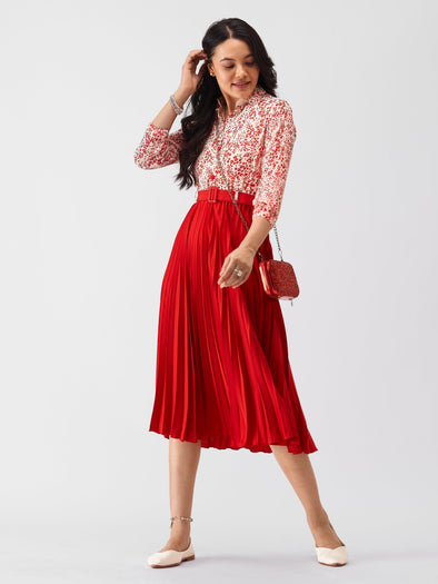 Floral Crepe Shirt Midi Dress