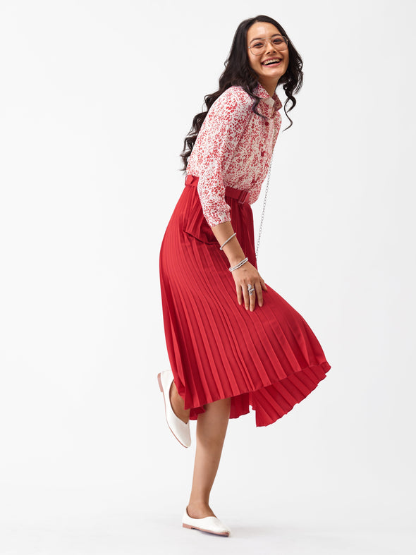 Floral Crepe Shirt Midi Dress