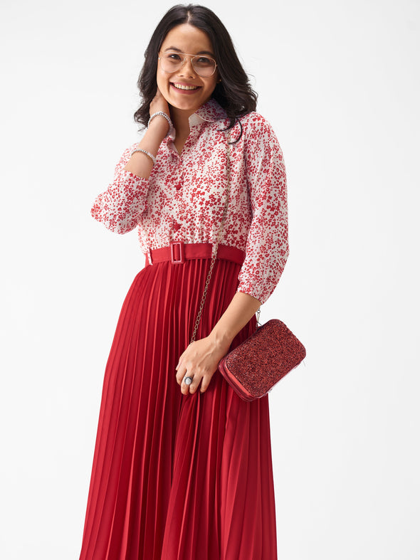 Floral Crepe Shirt Midi Dress