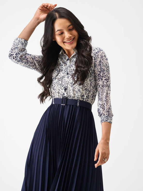 Floral Crepe Shirt Midi Dress