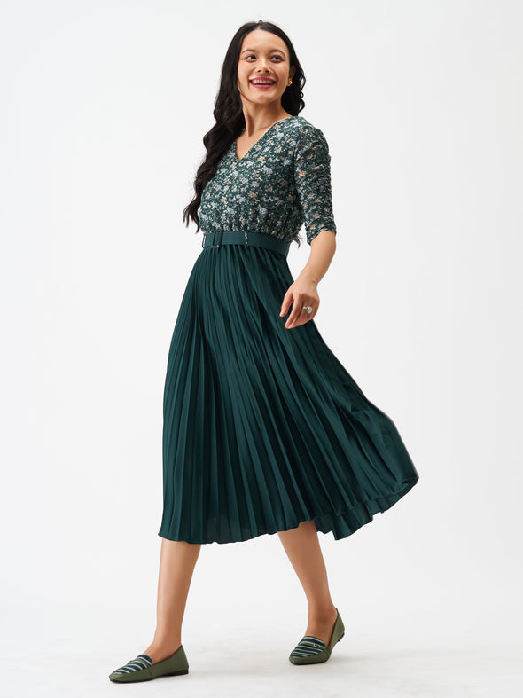 Floral Crepe Midi Fit & Flare Dress