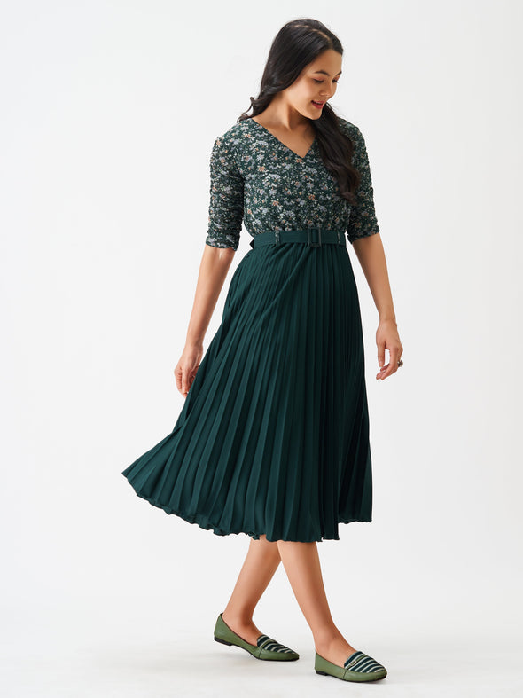 Floral Crepe Midi Fit & Flare Dress