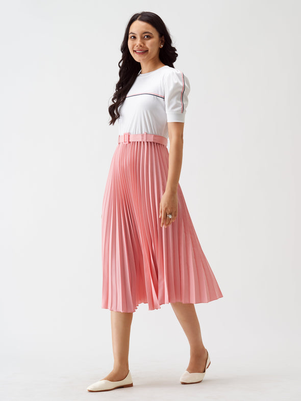Blocked Crepe Fit  Flare Midi Dress