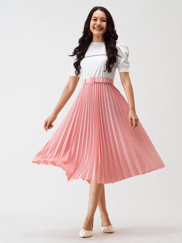 Blocked Crepe Fit  Flare Midi Dress