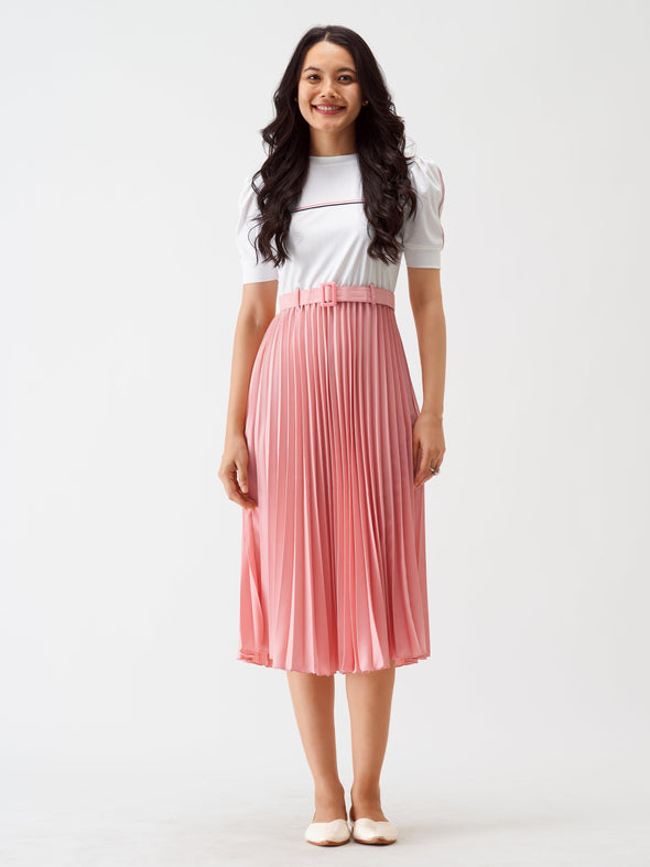 Blocked Crepe Fit  Flare Midi Dress