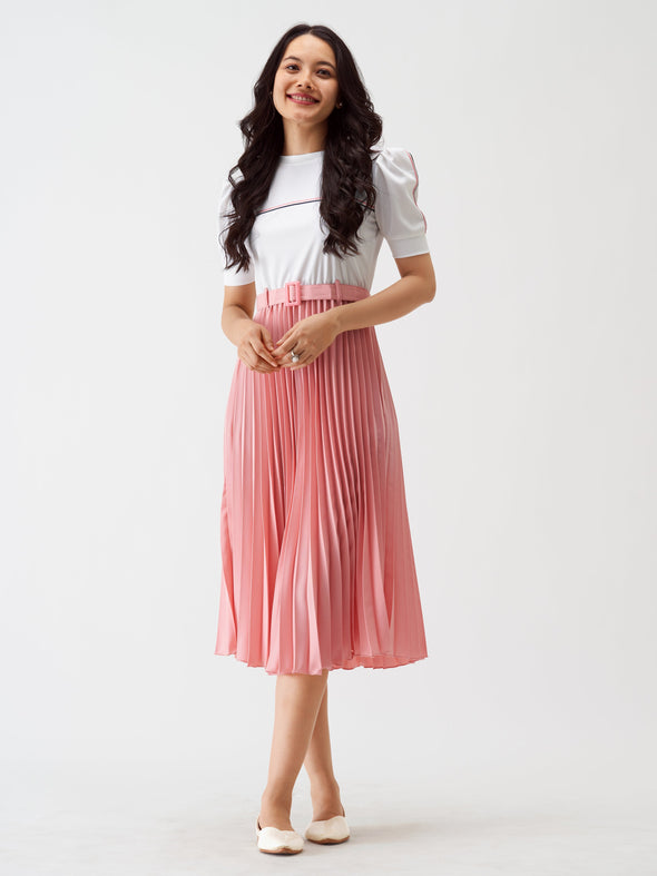 Blocked Crepe Fit  Flare Midi Dress